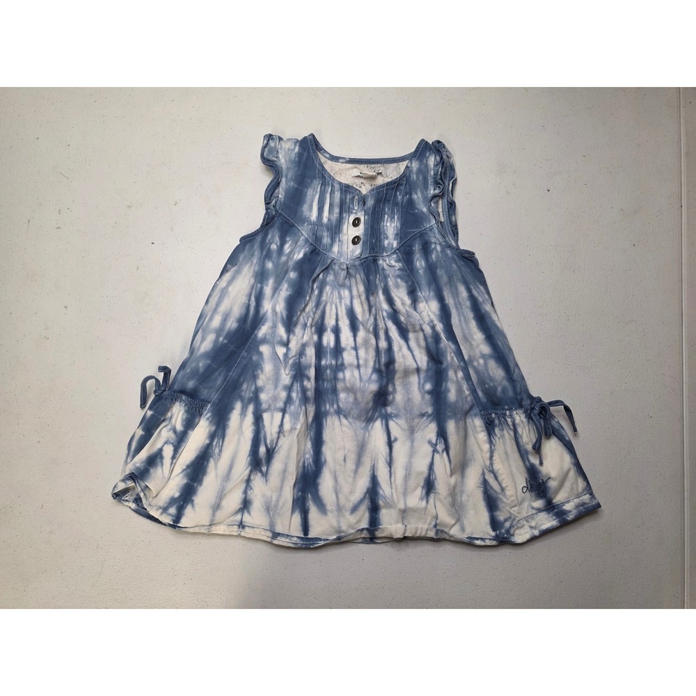 DKNY Girls Blue White Tie Dye Lace Back Ruffle Dress Size 2T